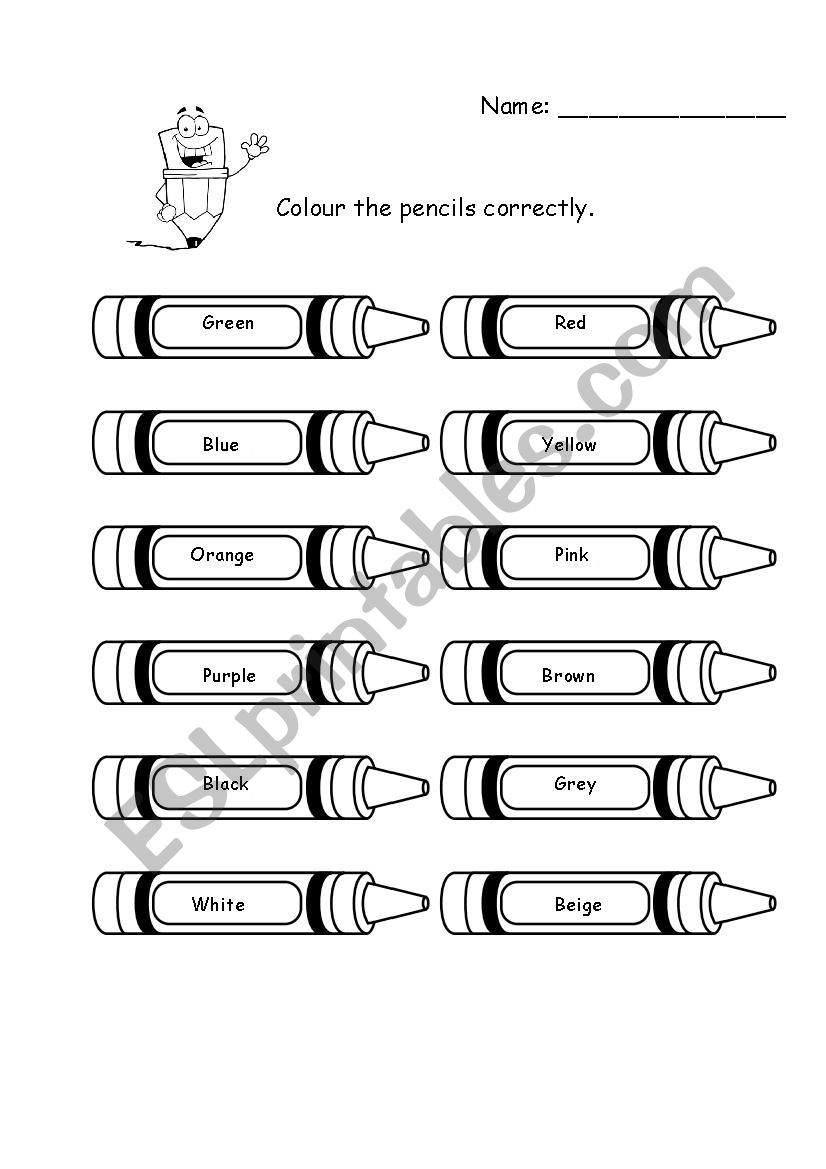 Color the pencils. worksheet