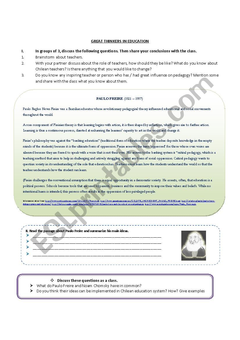 Great Thinkers in Education worksheet