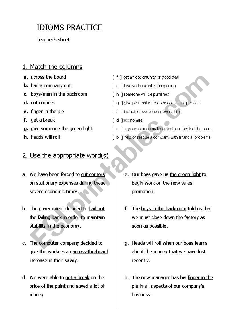 Business Idioms worksheet