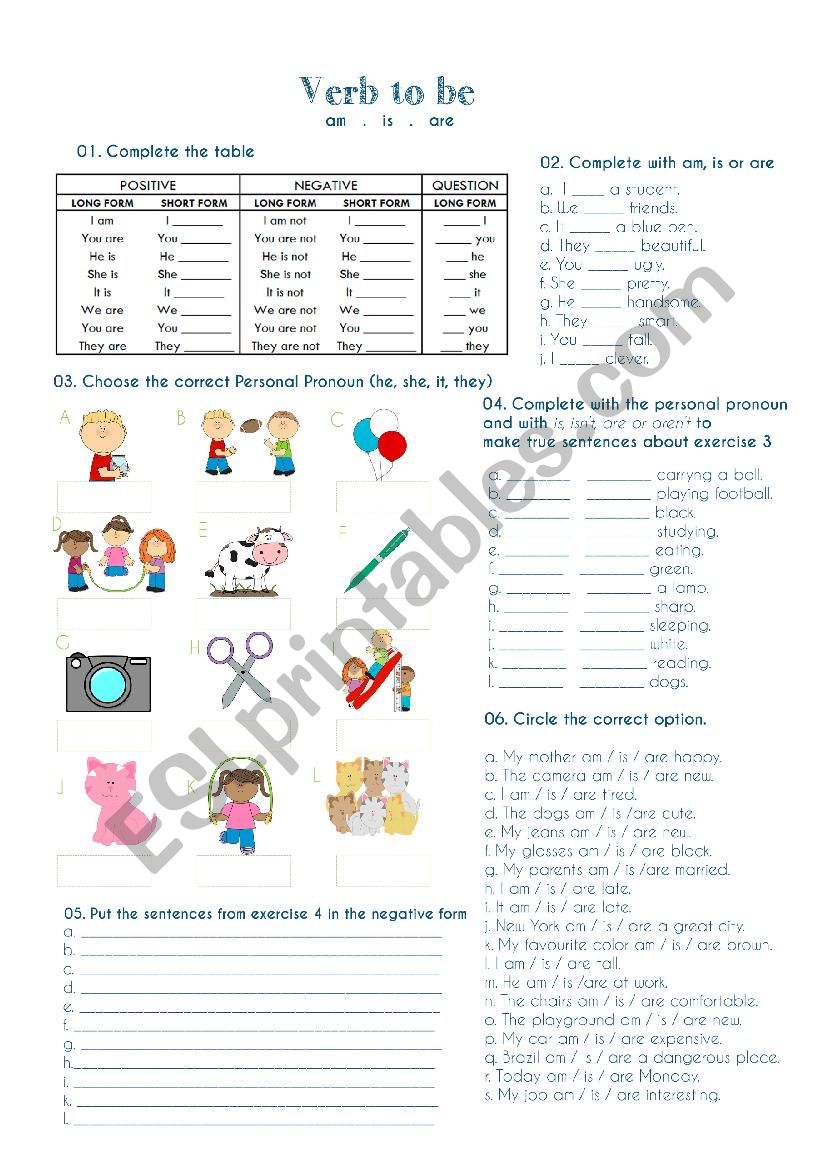 Verb to be (am, is are) worksheet