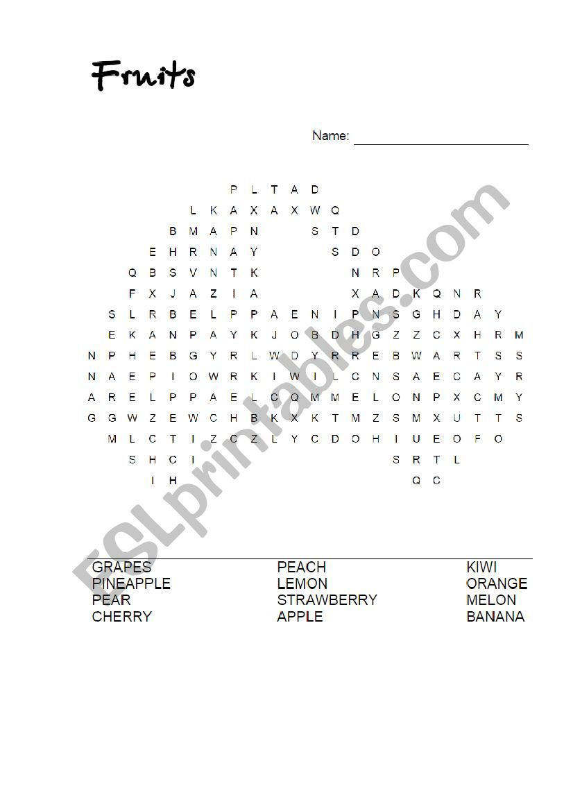 Fruits (3) WORD SEARCH with answer key