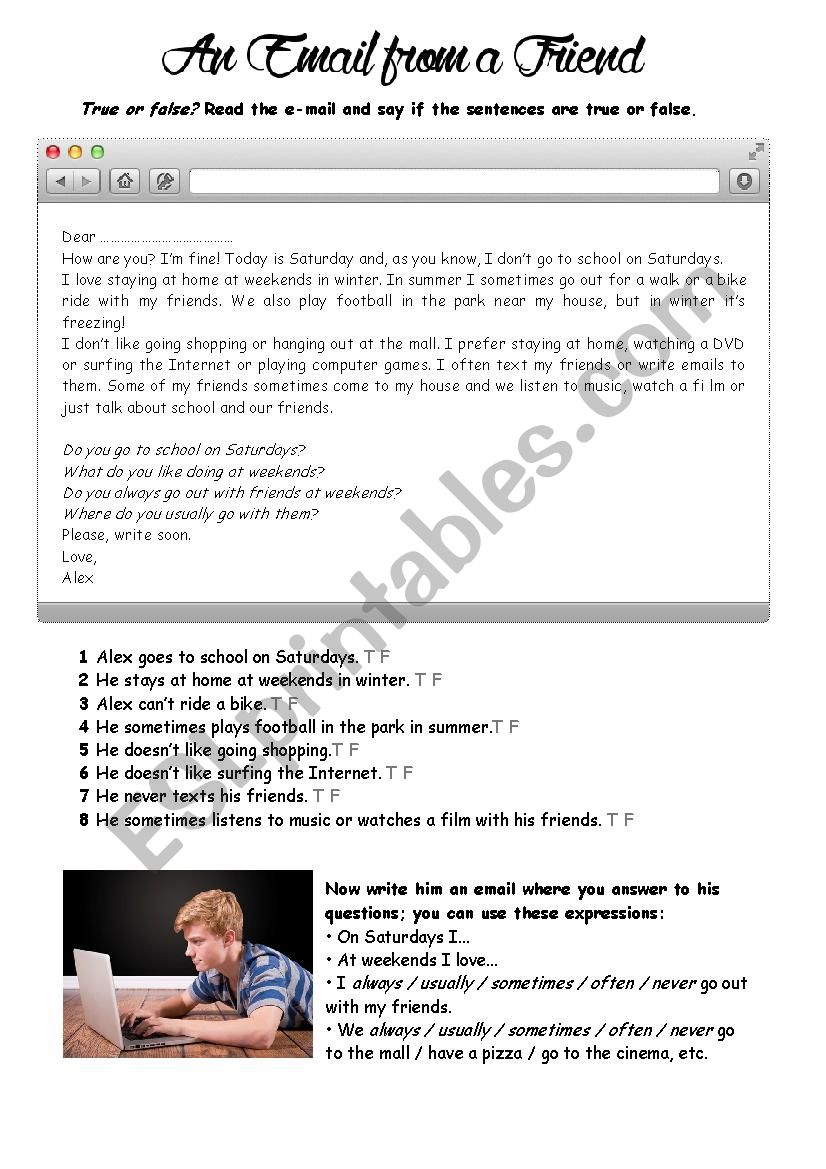 An Email from a Friend - ESL worksheet by elisa.france