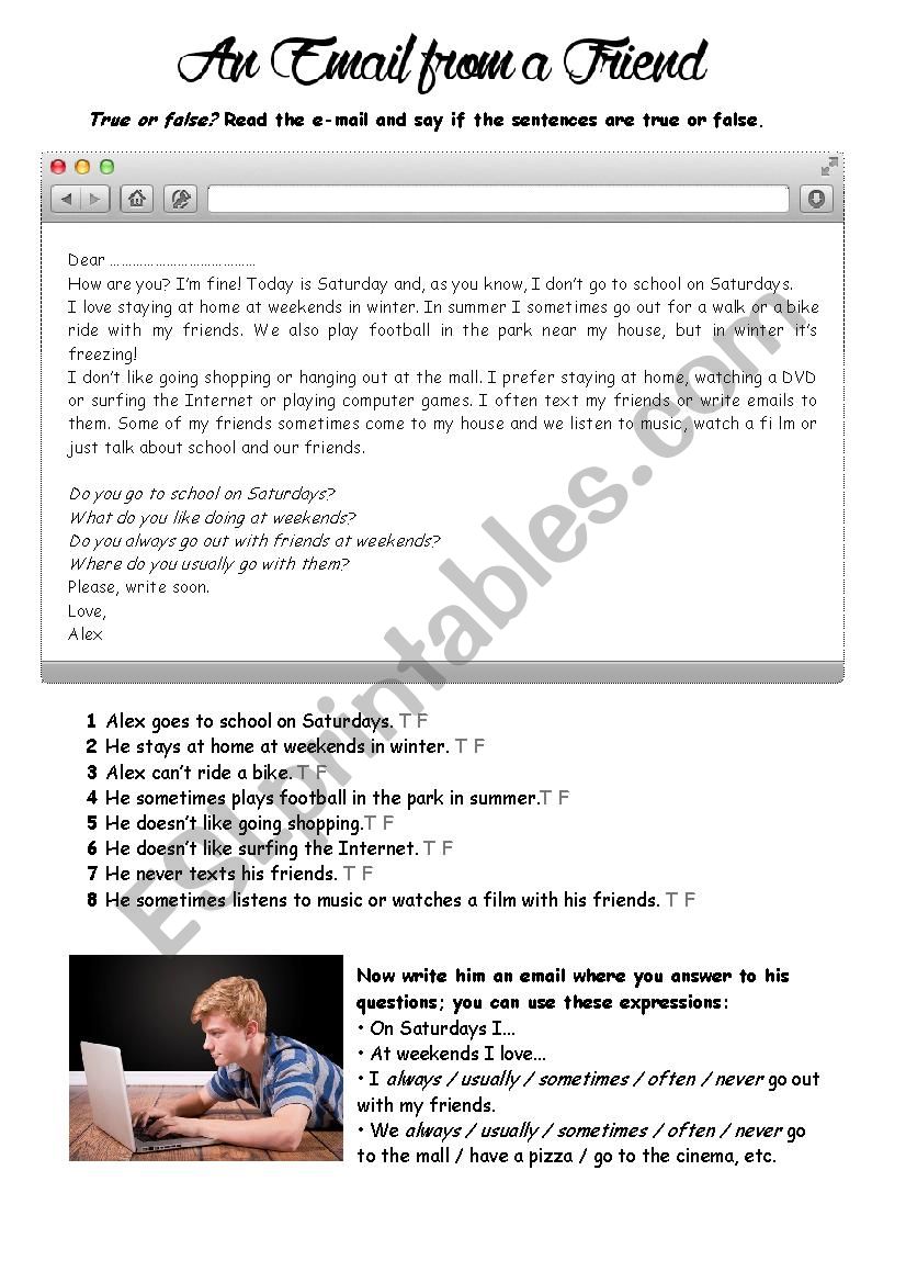 An Email from a Friend worksheet