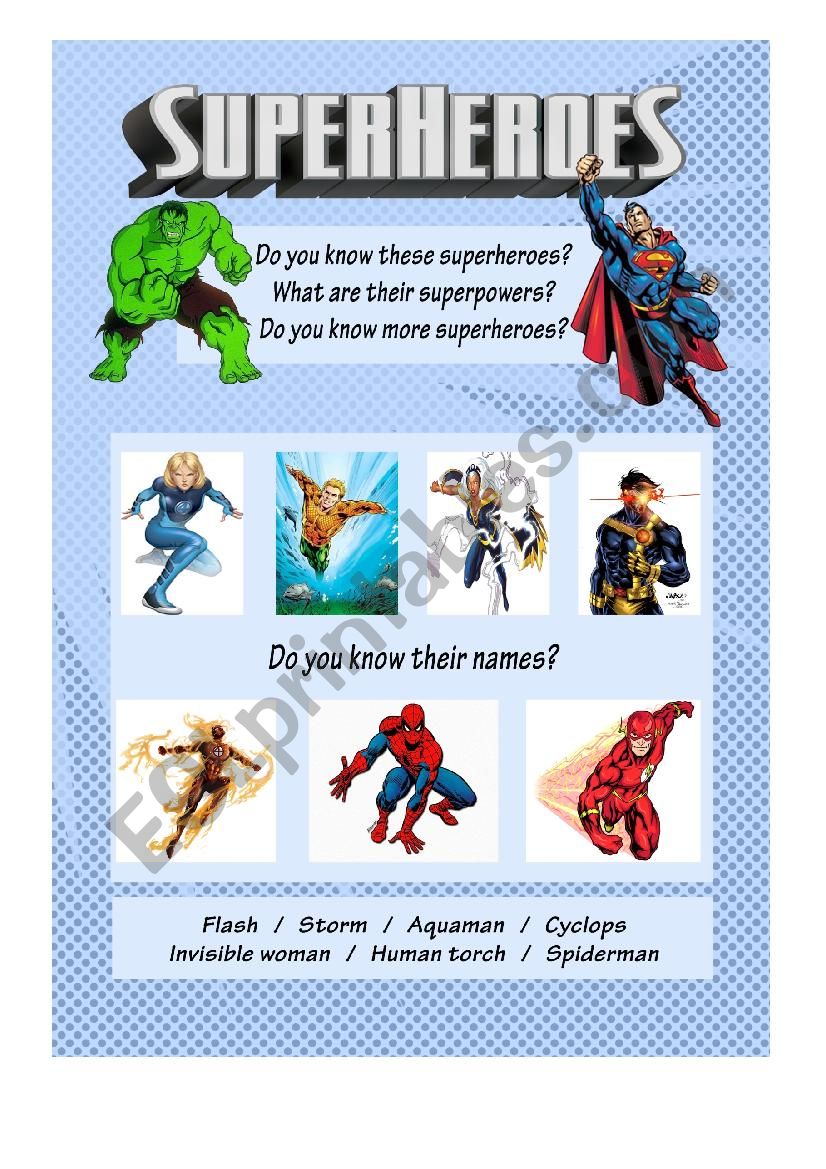 superheroes worksheet