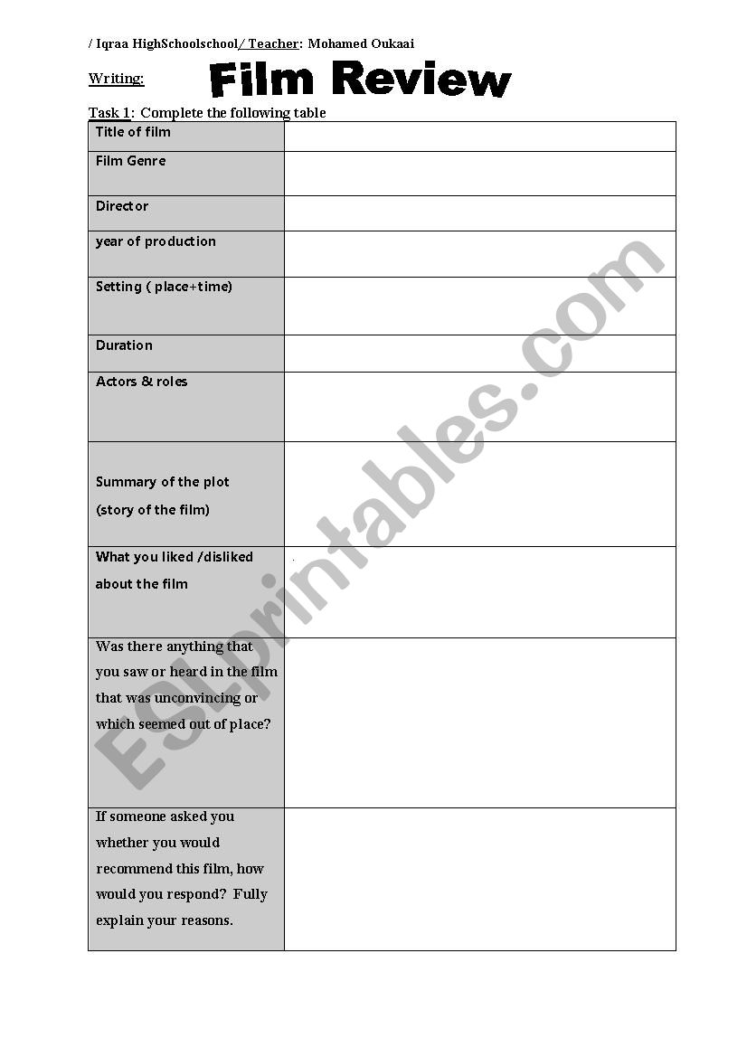 Film review worksheet