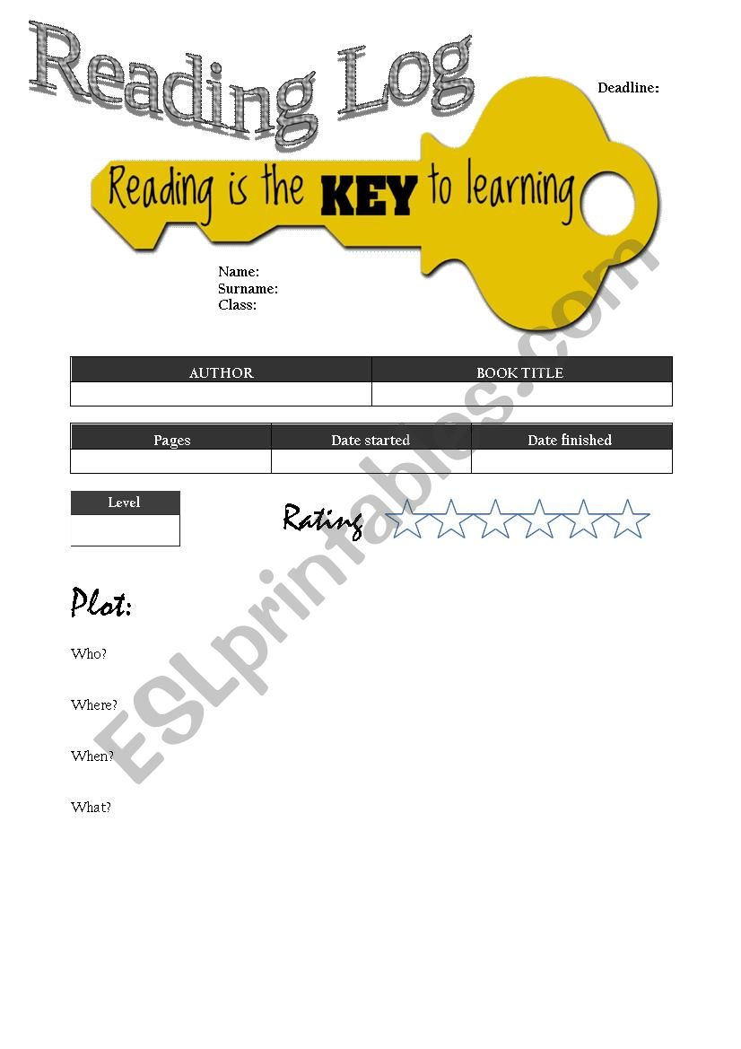 Reading Log worksheet