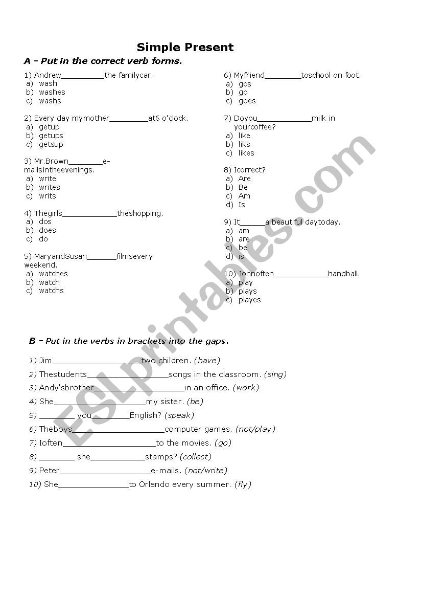 SIMPLE PRESENT EXERCISES worksheet