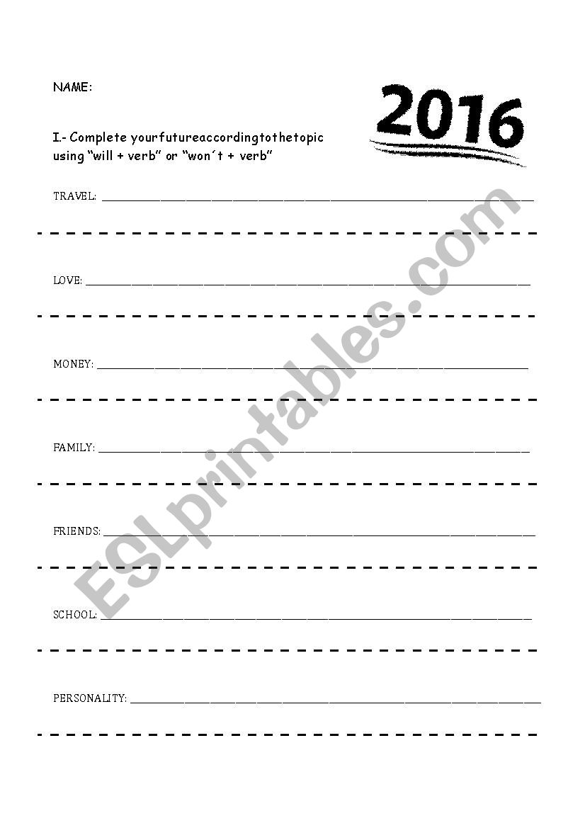 New Year Resolutions worksheet