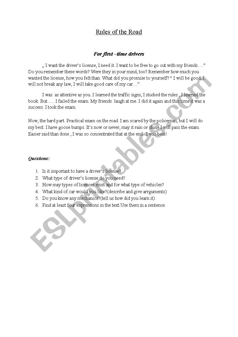 Reading Comprehension worksheet