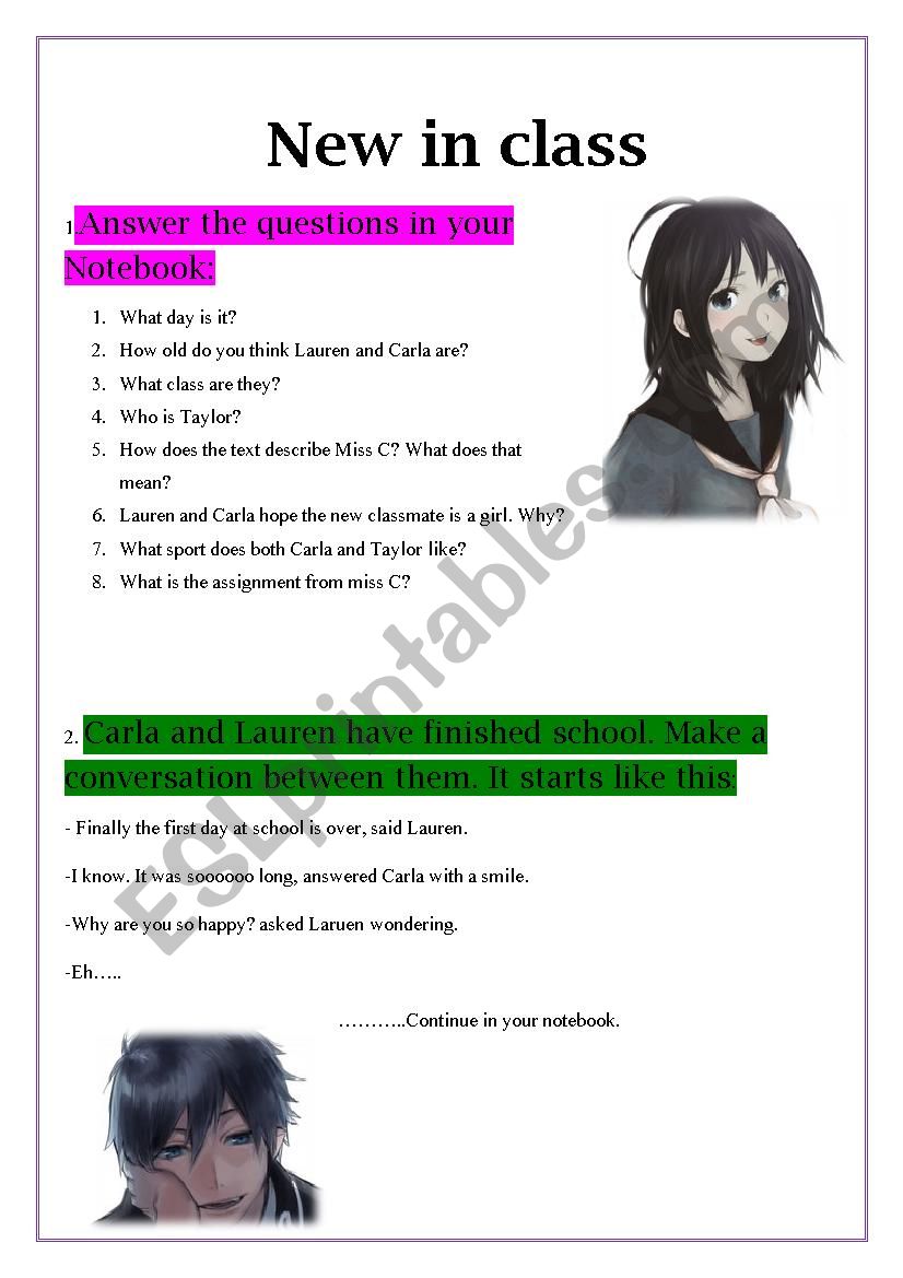 New in Class worksheet worksheet