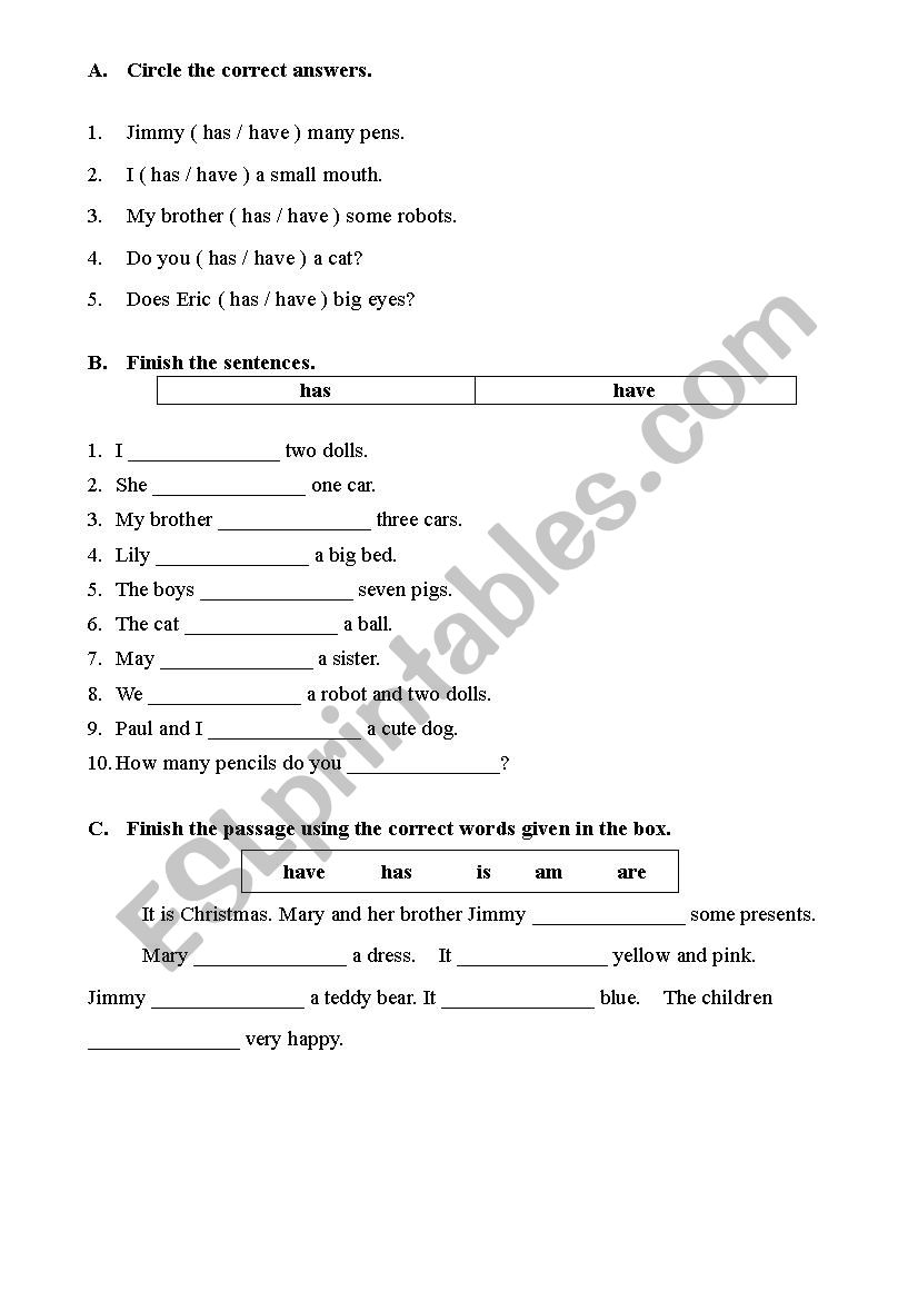 verb to have worksheet