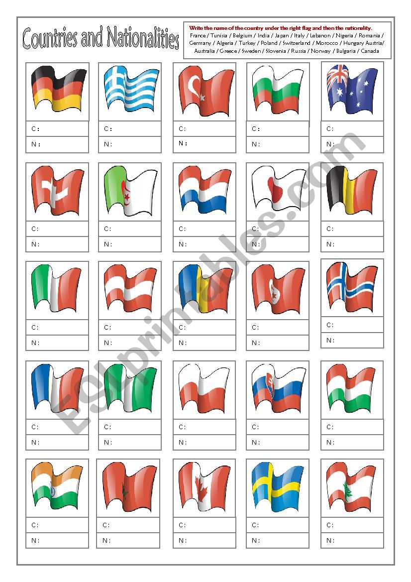 Countries and Nationalities worksheet