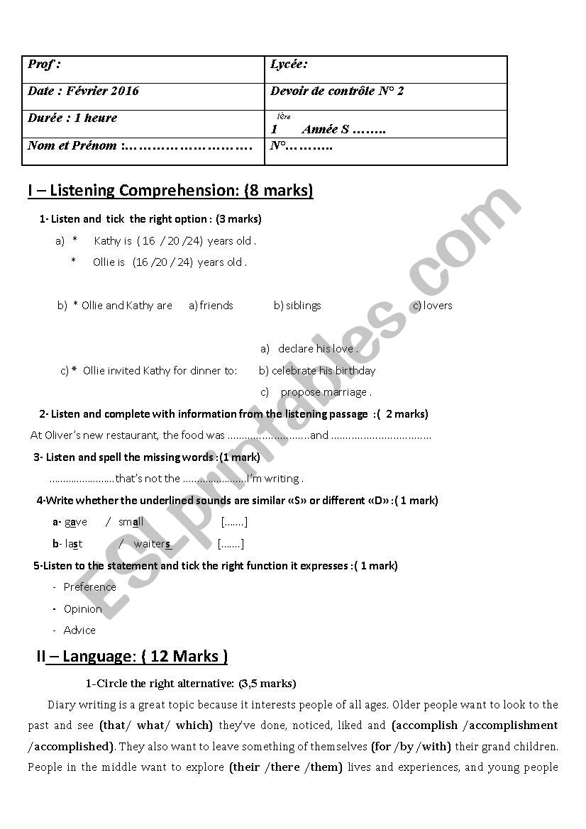 Mid term test n 2 for 1stformers 