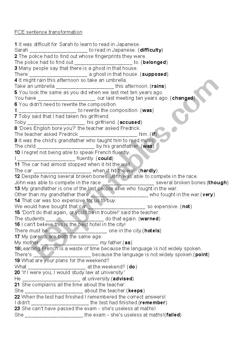 FCE Use of English worksheet