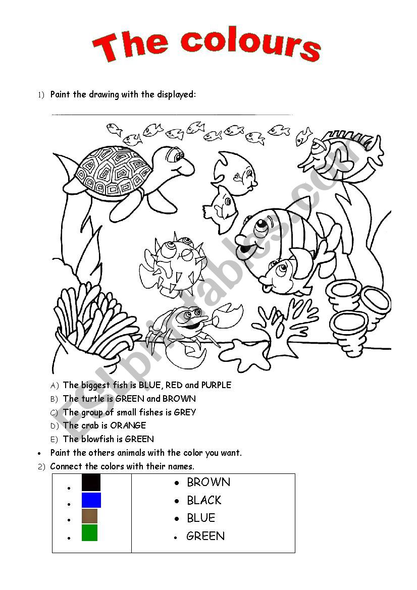 The colours  worksheet