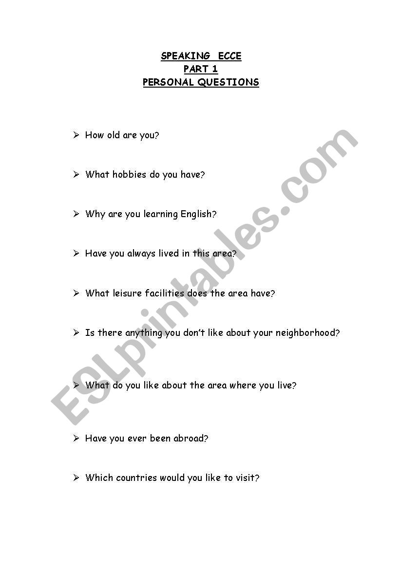 ecce speaking worksheet