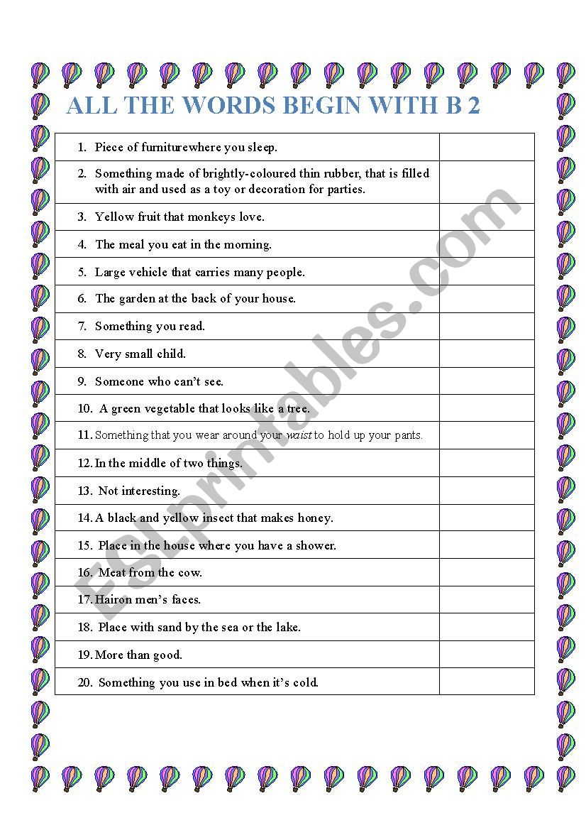 All the words start with B 2 worksheet