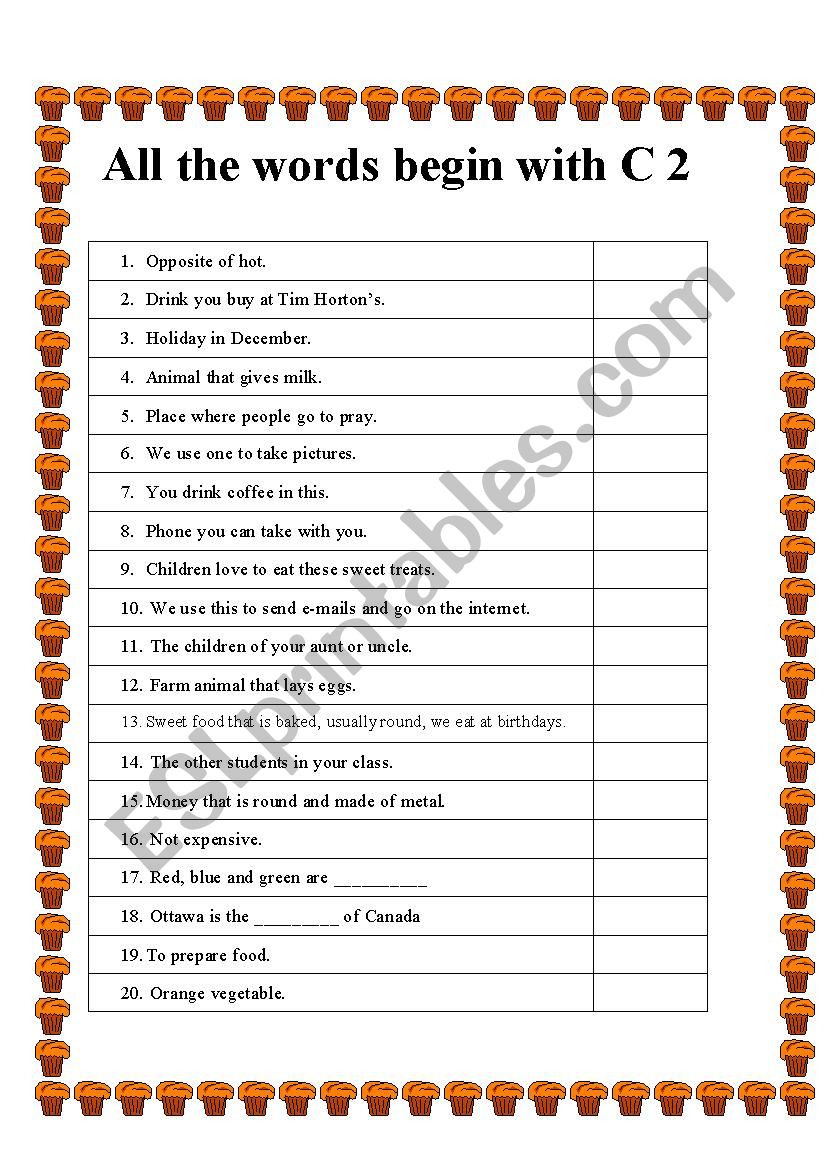 All the words begin with C 2 worksheet