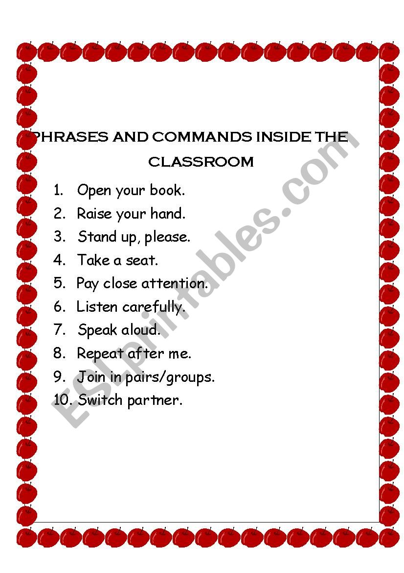 Classroom commands worksheet