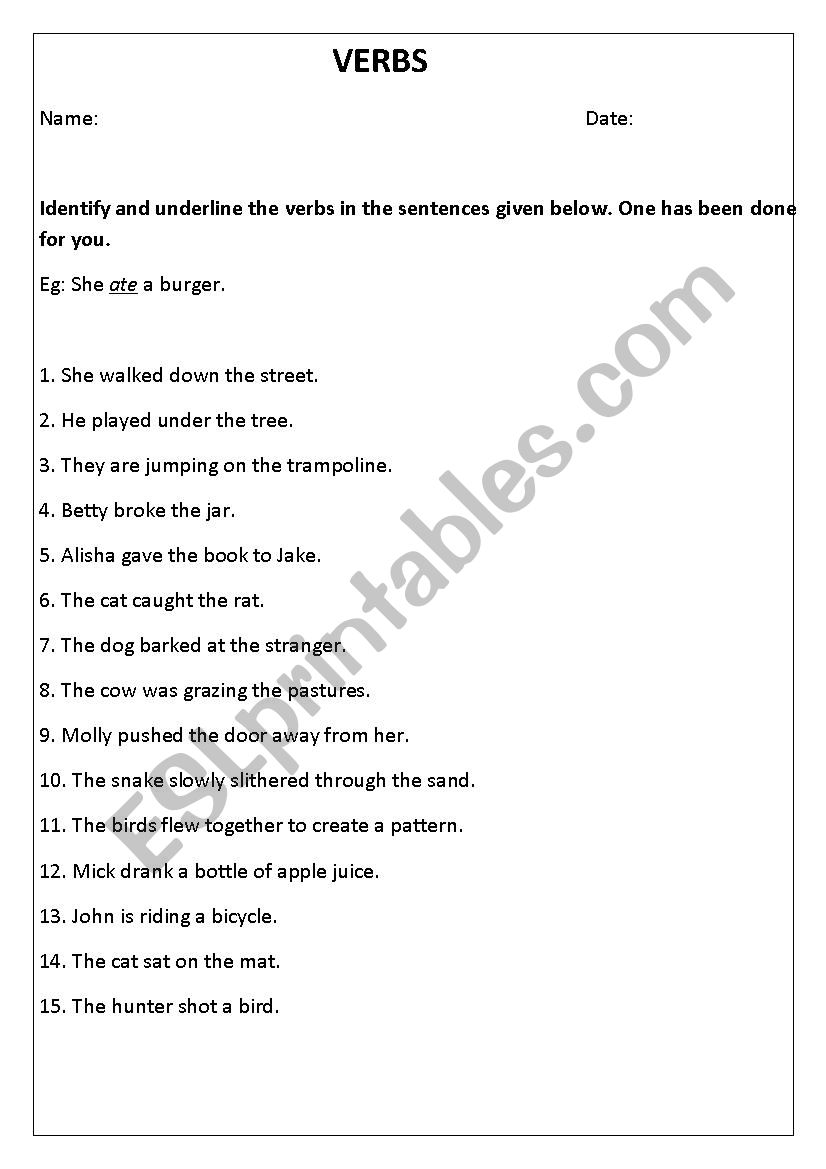 Verbs worksheet
