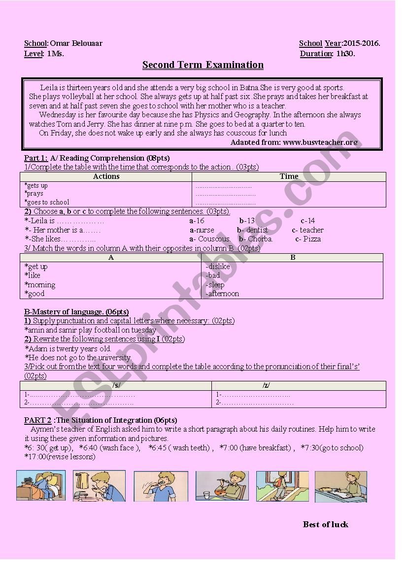 the first term examination for first year