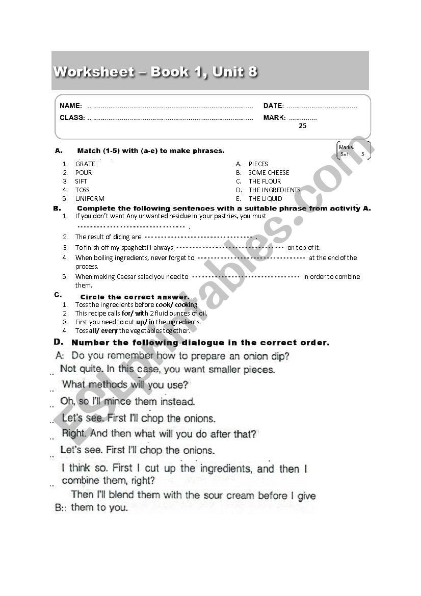 career paths cooking worksheet 1.8