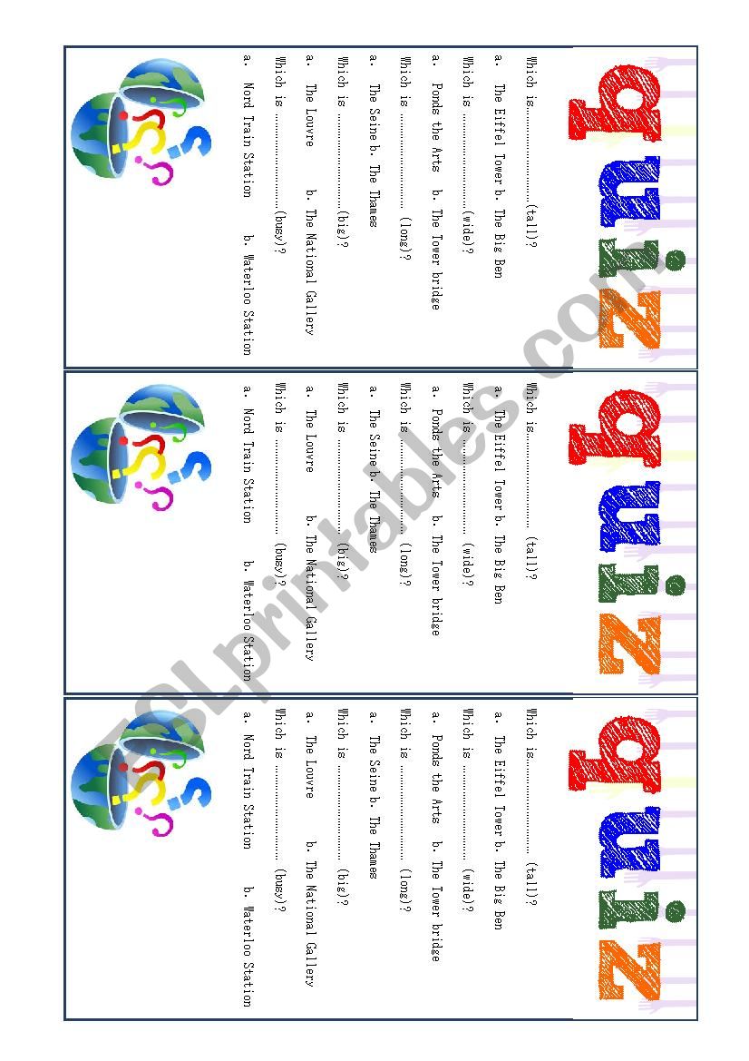 Quiz - London or Paris? worksheet