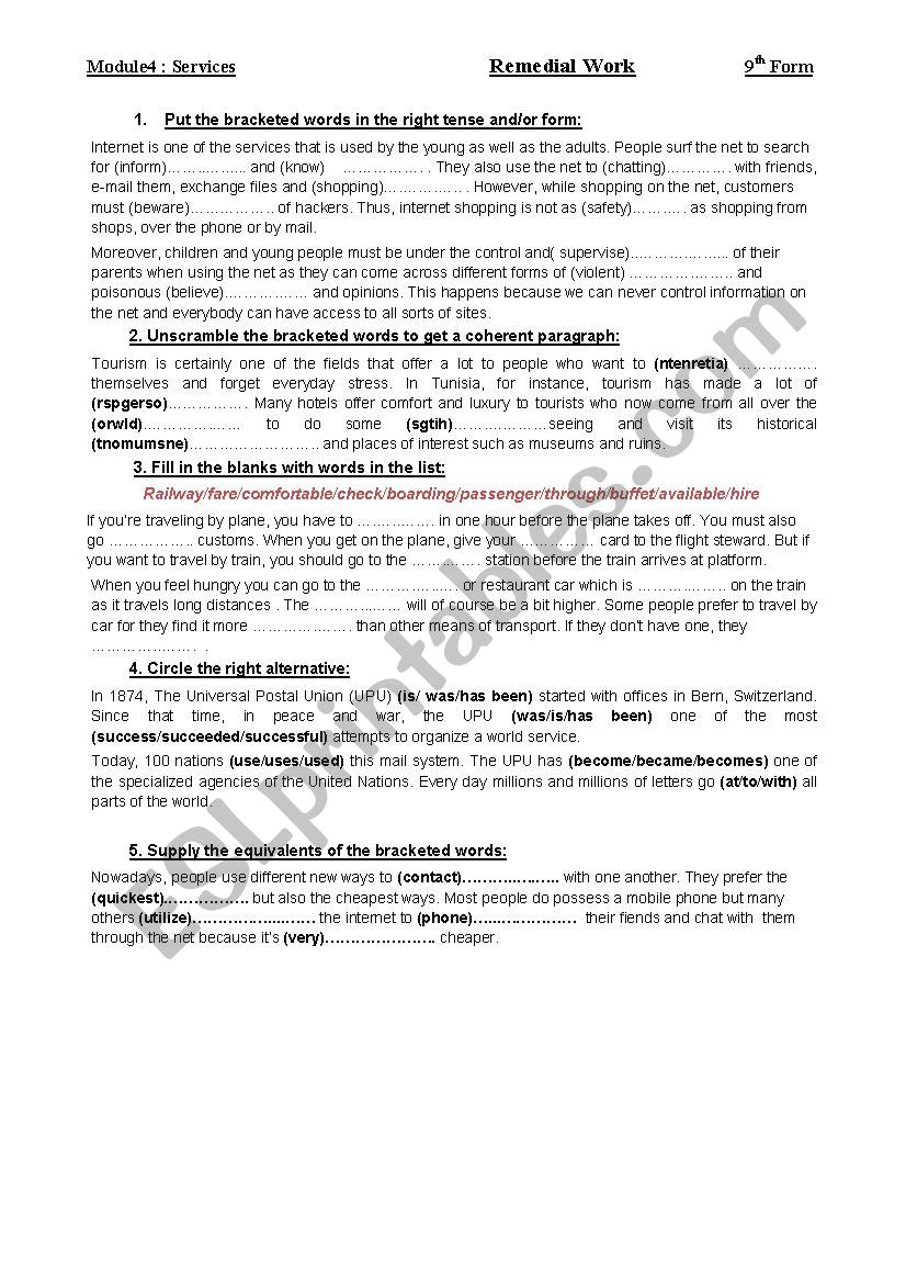 9F REmedial work / Module4 worksheet