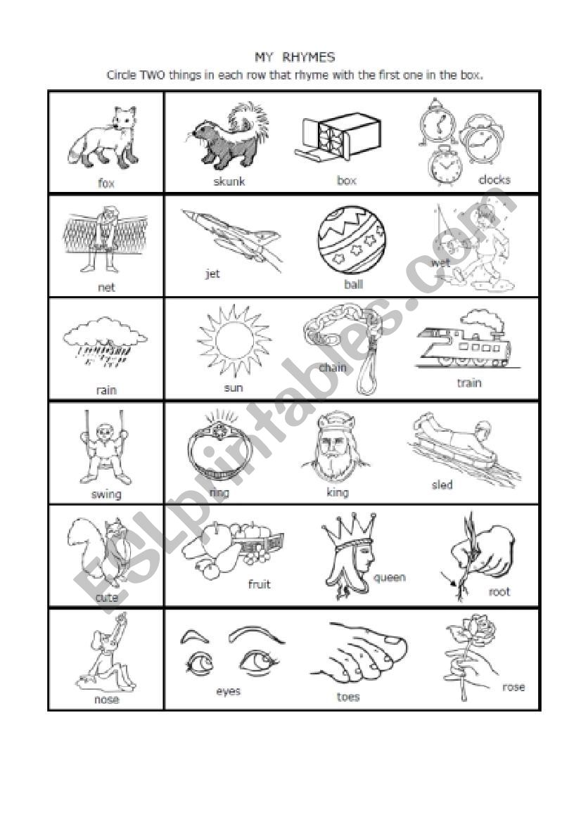 1 syllable rhymes 1st grade esl worksheet by nwagdy