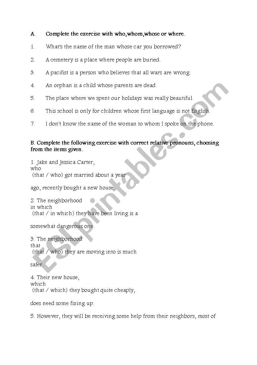 relative clause worksheet