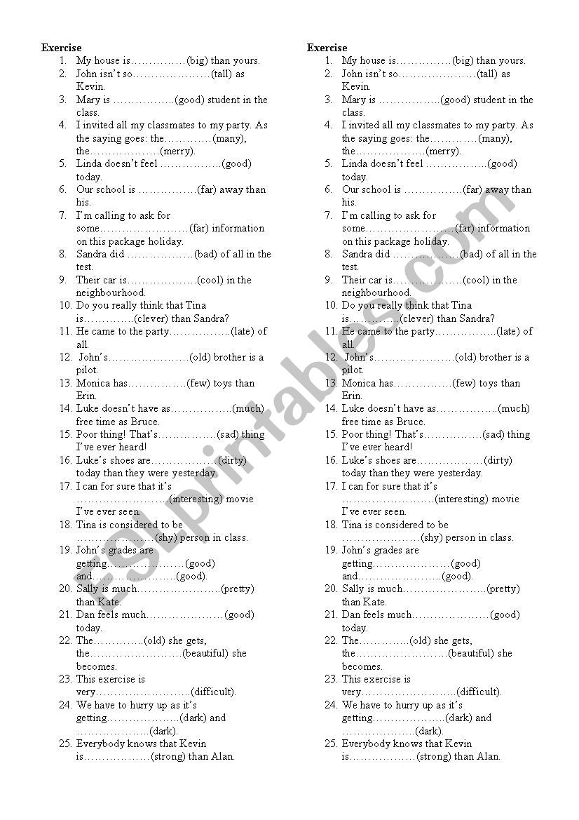 Comparisons worksheet