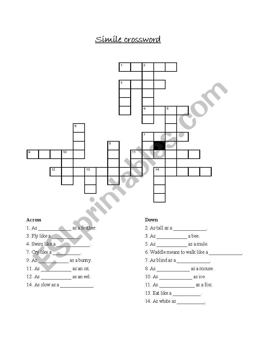 simile  worksheet