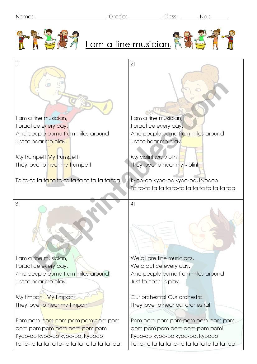 I am a Fine Musician - part 1 worksheet