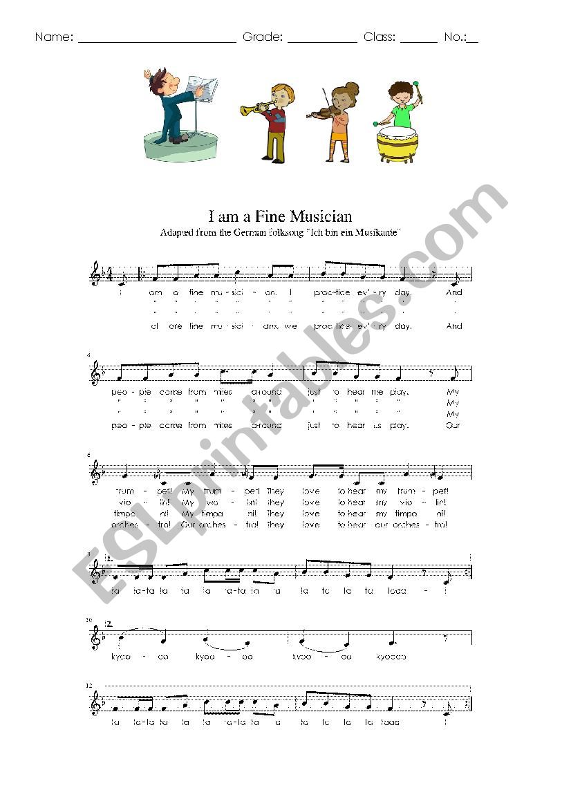 I am a Fine Musician - part 2 worksheet