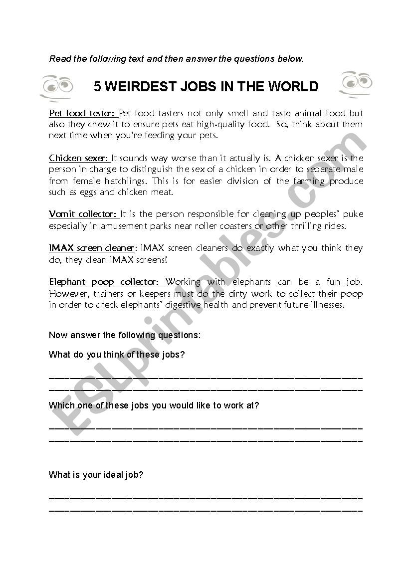 Occupations and Jobs worksheet