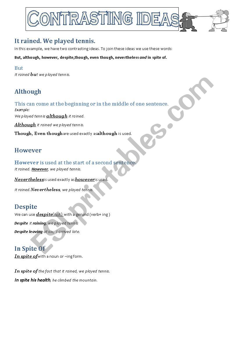 Contrasting ideas worksheet