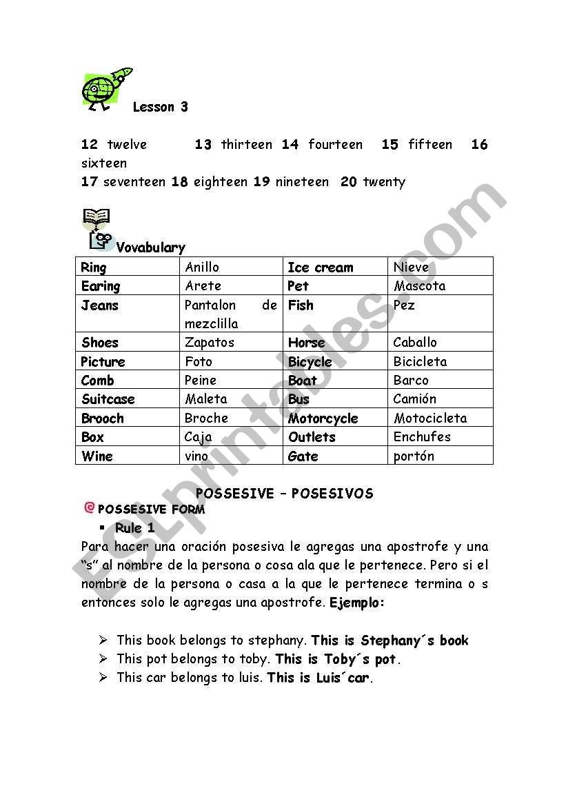POSSESIVES-FAMILY worksheet