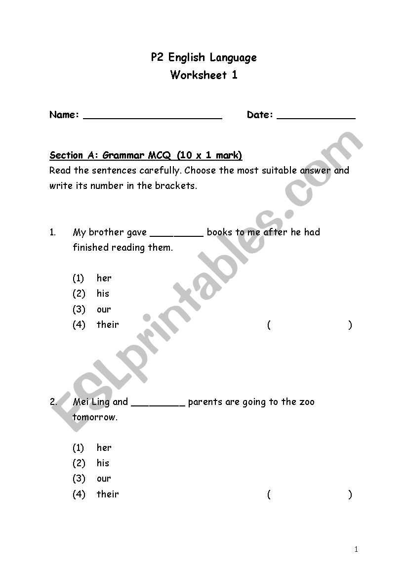 Mock Test worksheet