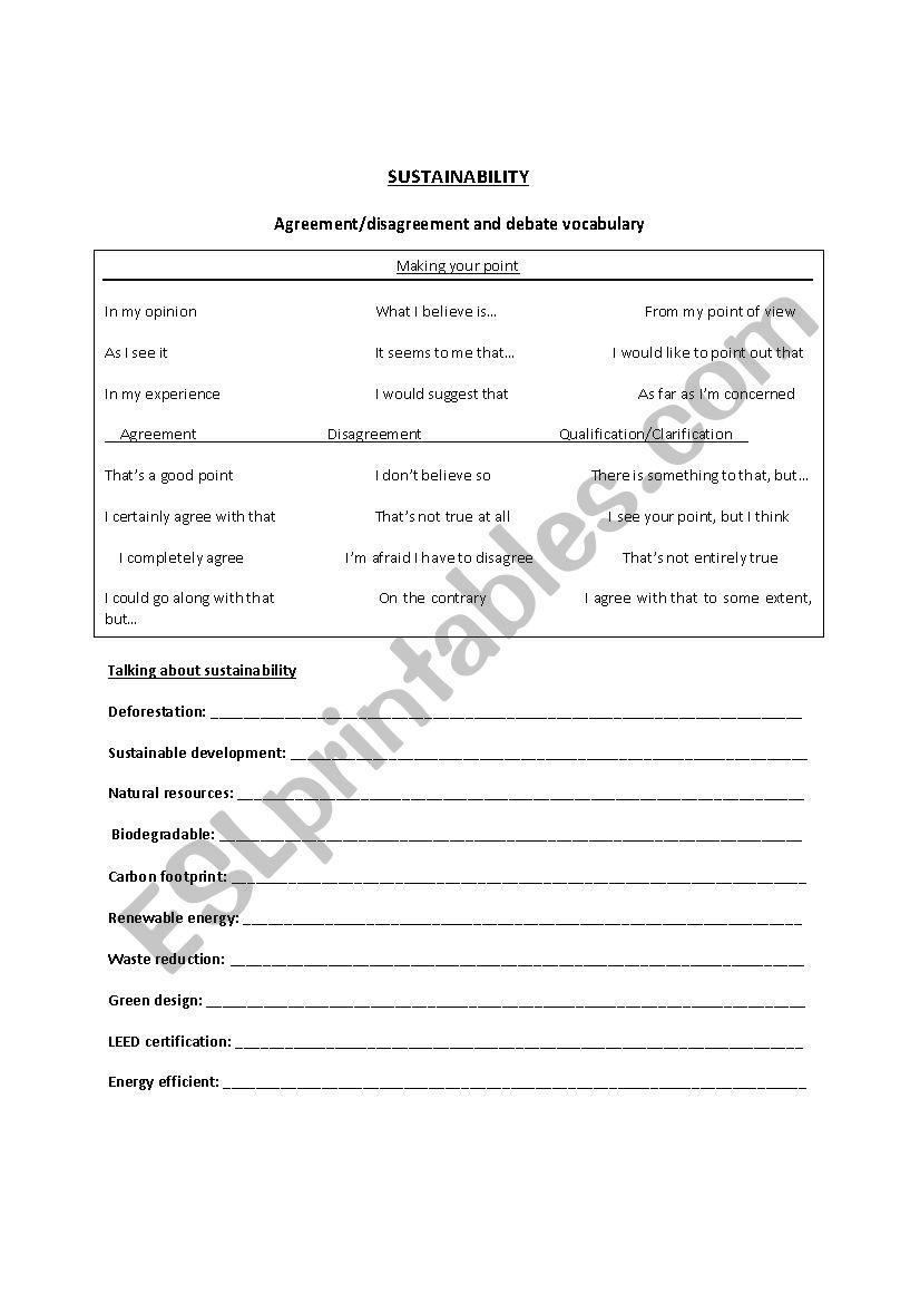 Sustainability worksheet