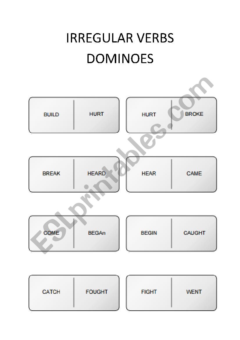 Irregular verbs dominoe worksheet
