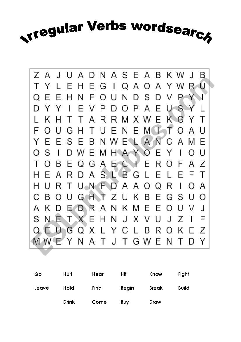 Irregular verbs wordsearch worksheet