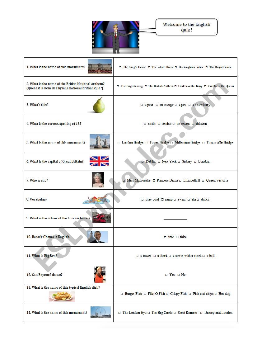The English Quiz worksheet