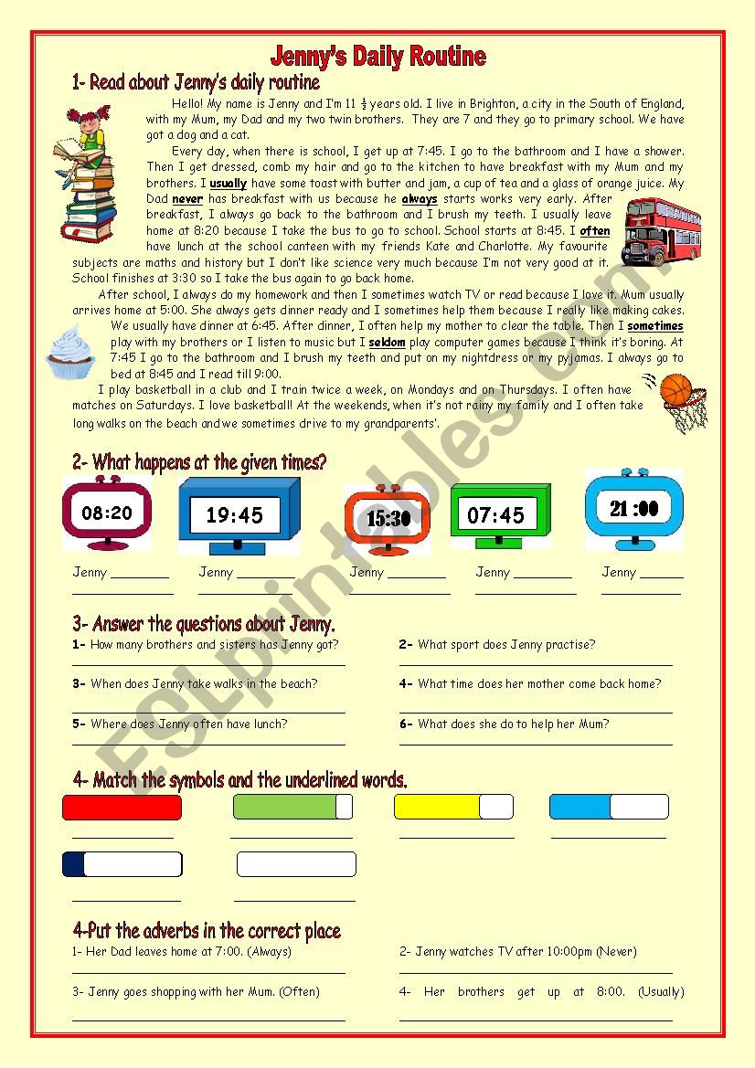 Jennys Daily Routine worksheet