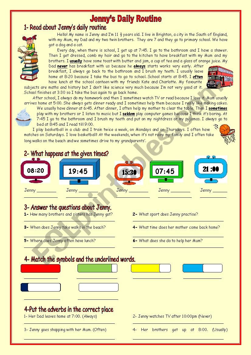 JennyÂ´s Daily Routine worksheet