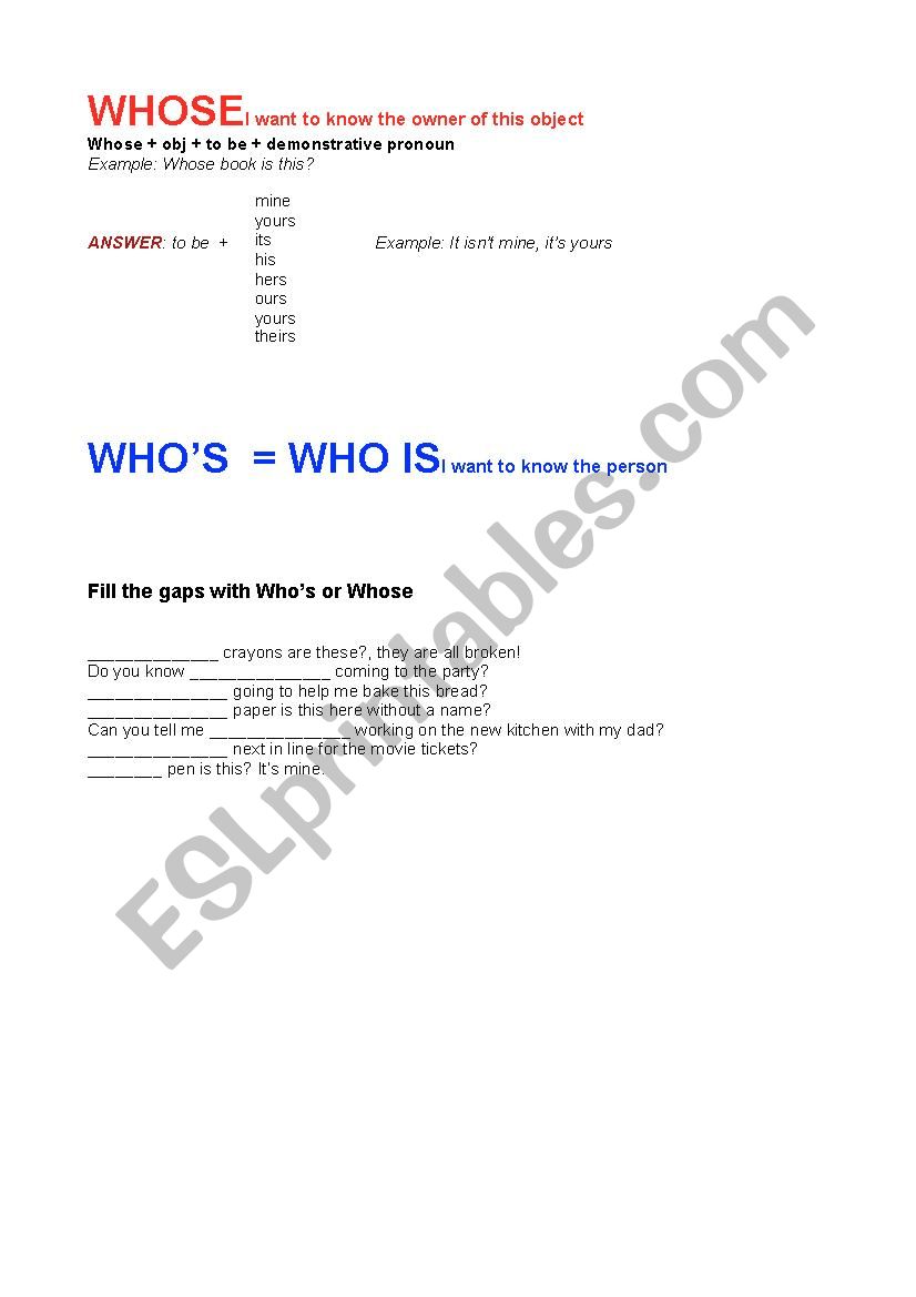 WhoÂ´s Whose  worksheet