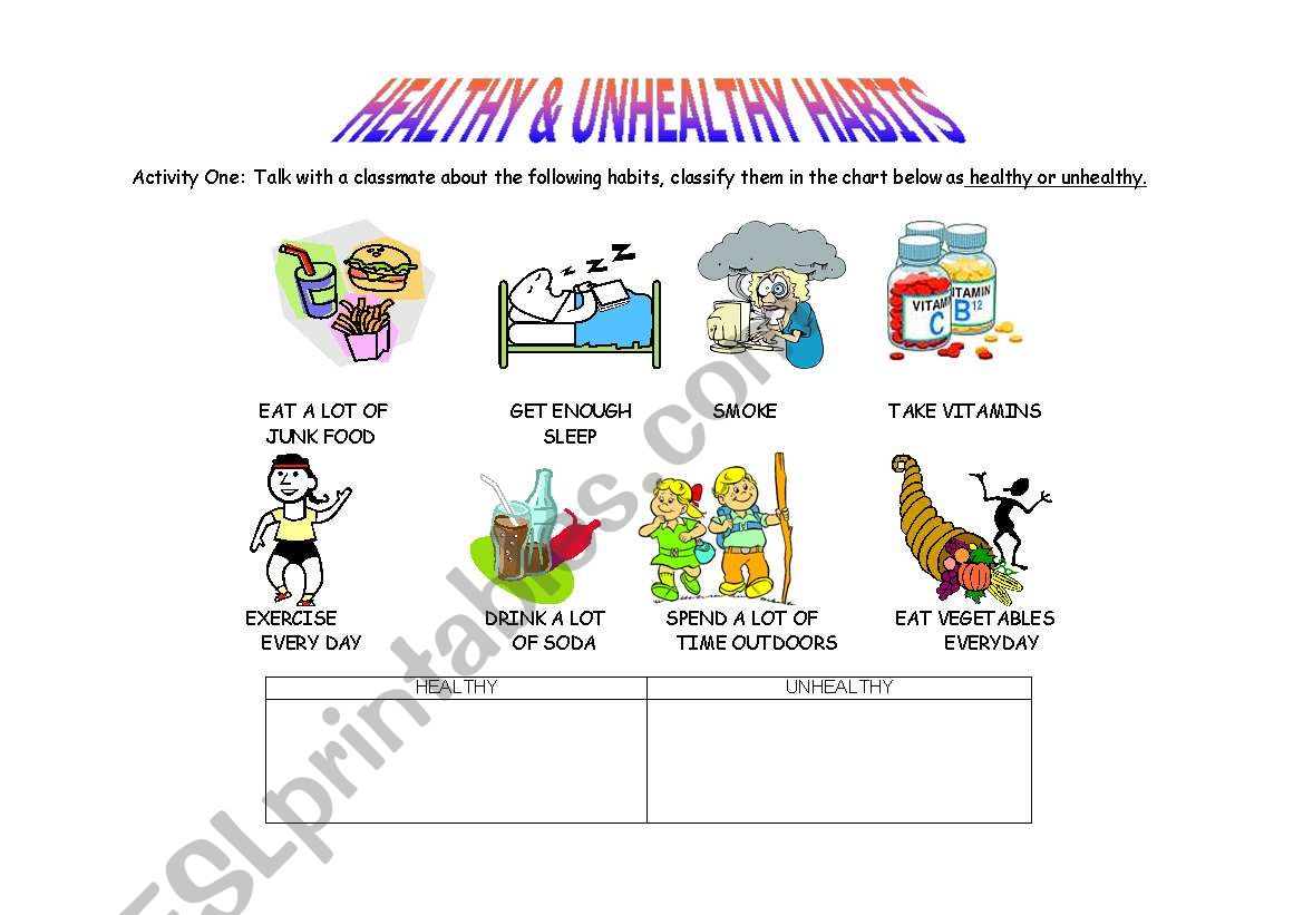 Healthy and Unhealthy Habits worksheet