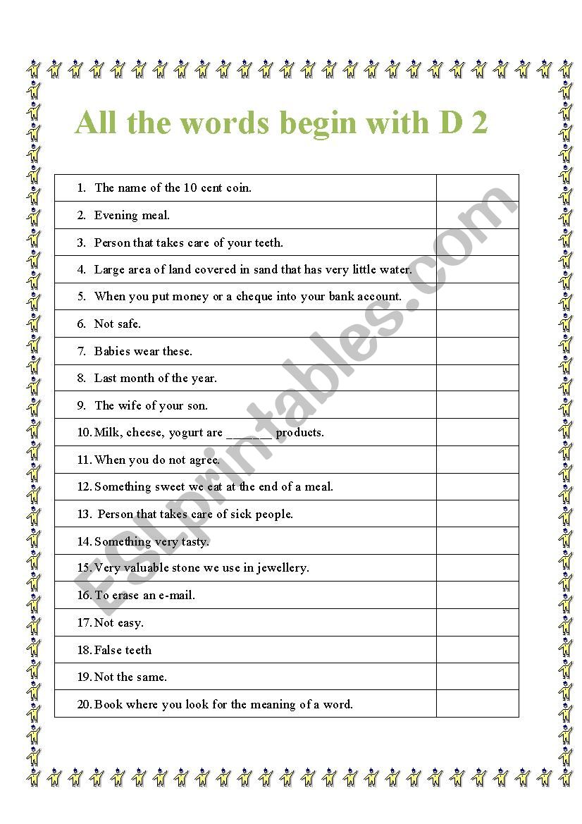 All words start with D 2 worksheet