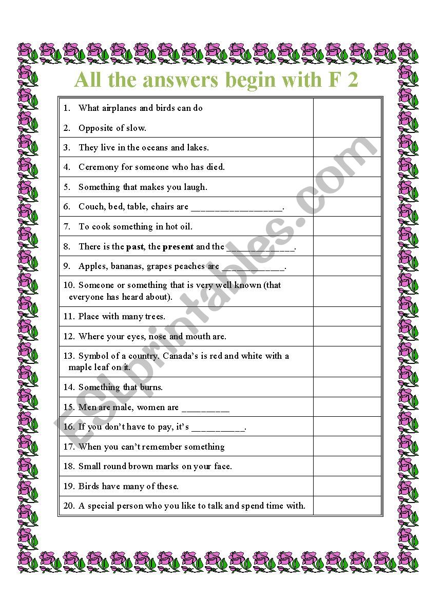 All the words start with F 2 worksheet