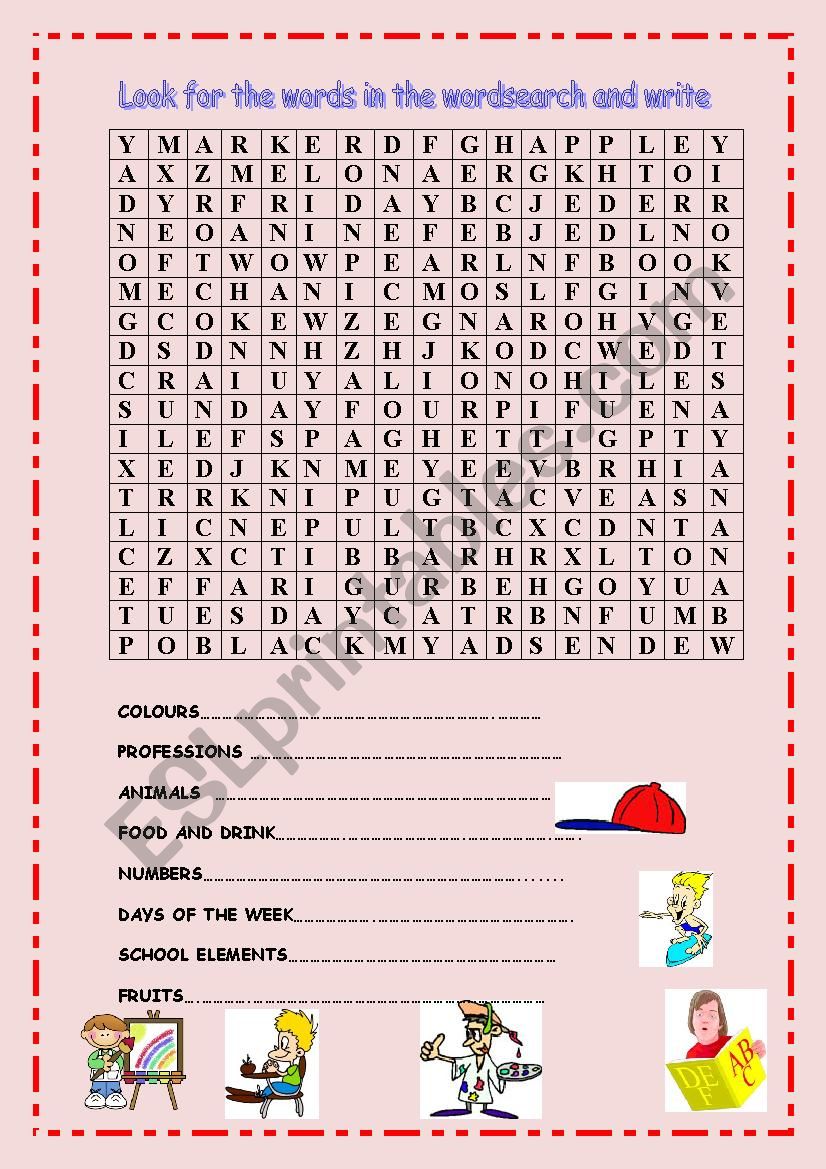 wordsearch worksheet