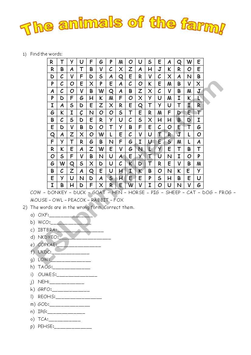 The animals of the farm worksheet